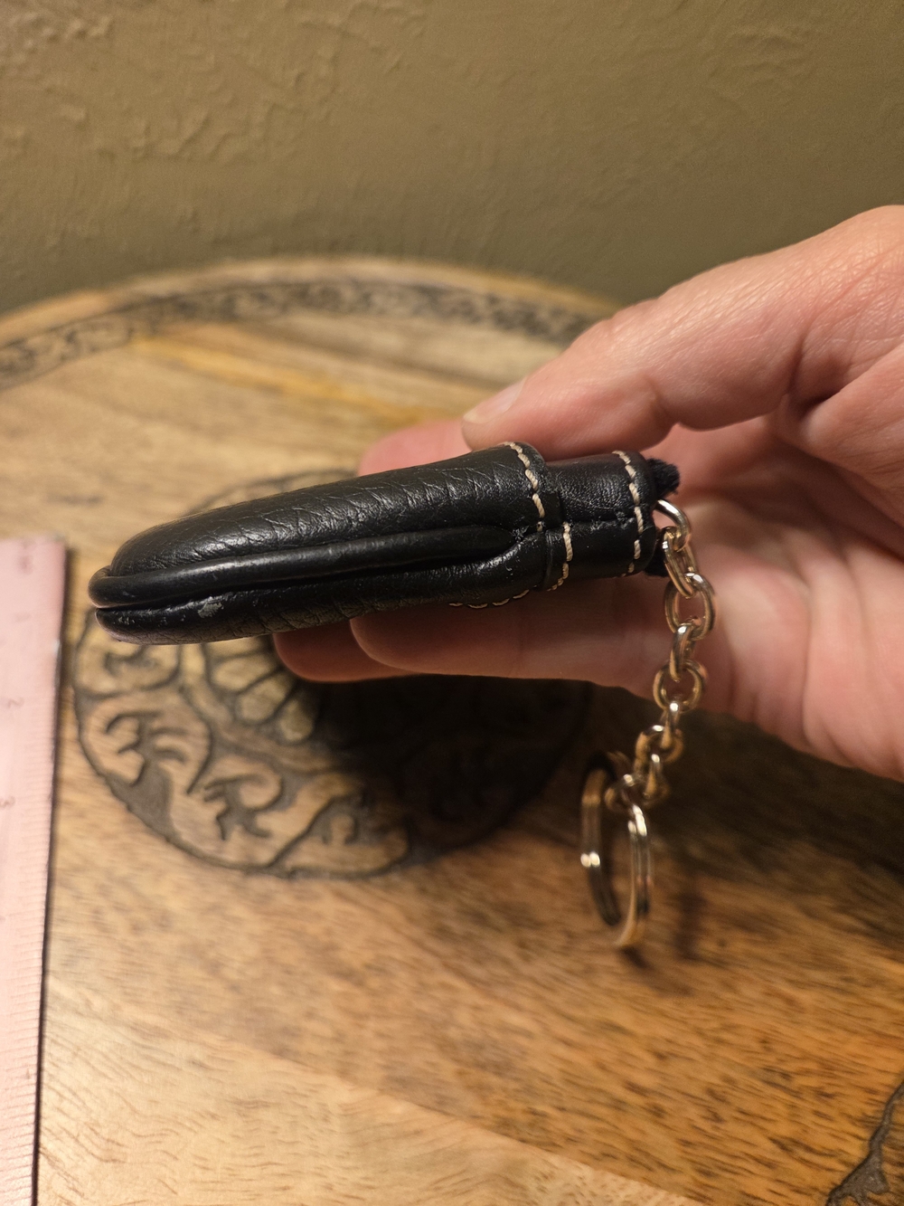 Dooney & Bourke Black Leather Zip Coin Pouch w/ keychain inside. - Picture 6 of 11